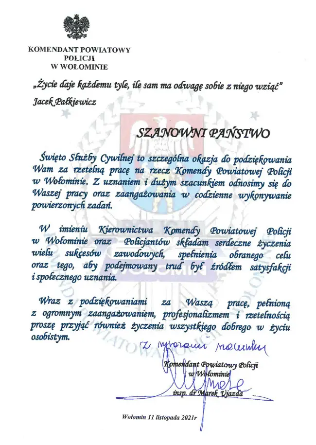 Życzenia z okazji Święta Służby Cywilnej