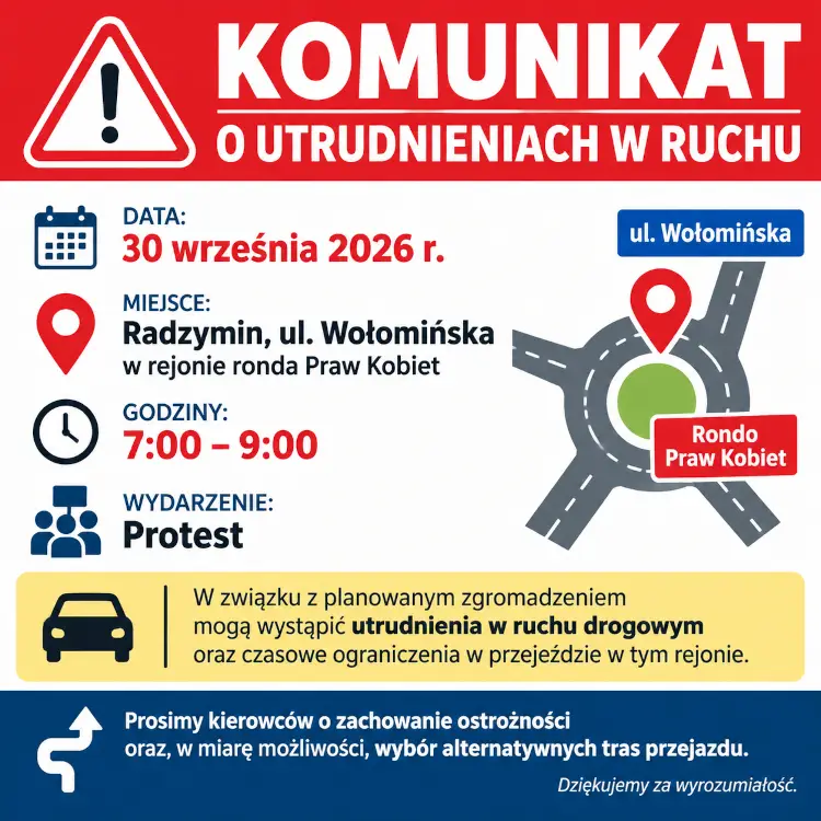 Możliwe utrudnienia na ul. Wołomińskiej w Ciemnem
